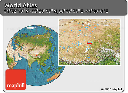 Satellite Location Map of the Area around 32° 8' 5" N, 91° 1' 30" E