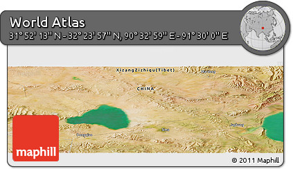 Satellite Panoramic Map of the Area around 32° 8' 5" N, 91° 1' 30" E
