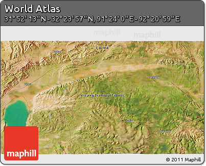 Satellite 3D Map of the Area around 32° 8' 5" N, 91° 52' 30" E