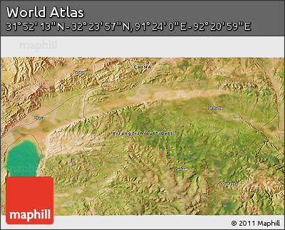 Satellite 3D Map of the Area around 32° 8' 5" N, 91° 52' 30" E