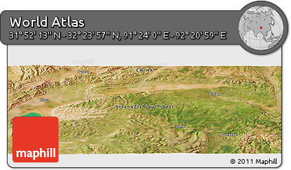 Satellite Panoramic Map of the Area around 32° 8' 5" N, 91° 52' 30" E