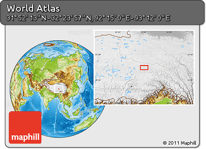 Physical Location Map of the Area around 32° 8' 5" N, 92° 43' 29" E
