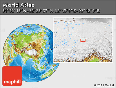 Physical Location Map of the Area around 32° 8' 5" N, 92° 43' 29" E