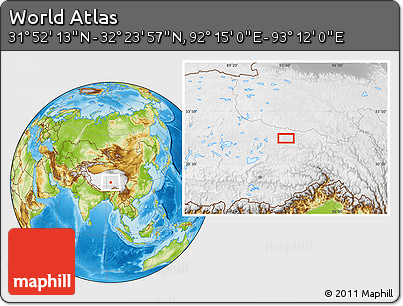 Physical Location Map of the Area around 32° 8' 5" N, 92° 43' 29" E