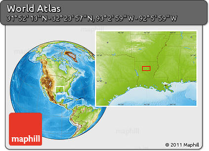 Physical Location Map of the Area around 32° 8' 5" N, 92° 34' 29" W