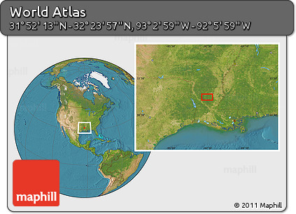 Satellite Location Map of the Area around 32° 8' 5" N, 92° 34' 29" W