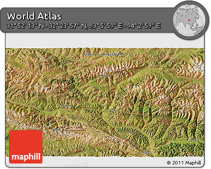 Satellite 3D Map of the Area around 32° 8' 5" N, 93° 34' 29" E