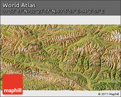 Satellite 3D Map of the Area around 32° 8' 5" N, 93° 34' 29" E