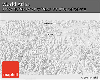 Physical 3D Map of the Area around 32° 8' 5" N, 94° 25' 30" E