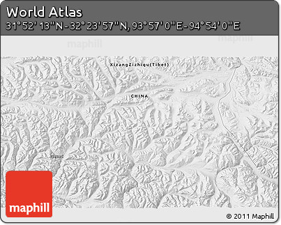 Physical 3D Map of the Area around 32° 8' 5" N, 94° 25' 30" E