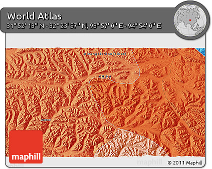 Political 3D Map of the Area around 32° 8' 5" N, 94° 25' 30" E
