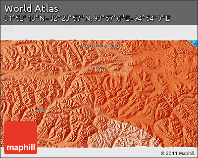 Political 3D Map of the Area around 32° 8' 5" N, 94° 25' 30" E