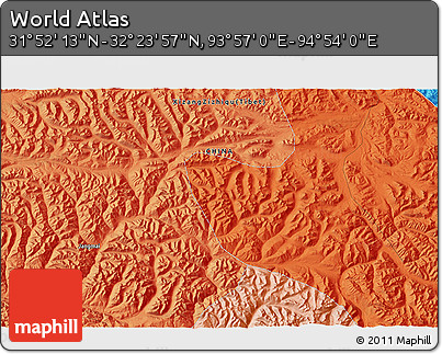 Political 3D Map of the Area around 32° 8' 5" N, 94° 25' 30" E