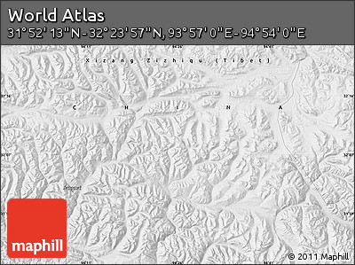 Physical Map of the Area around 32° 8' 5" N, 94° 25' 30" E