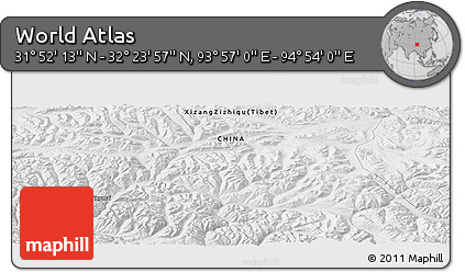 Physical Panoramic Map of the Area around 32° 8' 5" N, 94° 25' 30" E