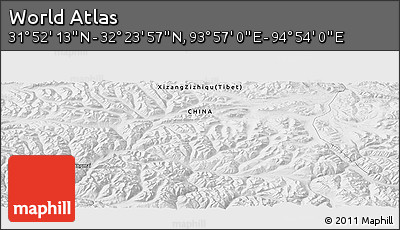 Physical Panoramic Map of the Area around 32° 8' 5" N, 94° 25' 30" E