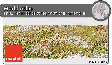 Satellite Panoramic Map of the Area around 32° 8' 5" N, 94° 25' 30" E