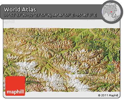 Satellite 3D Map of the Area around 32° 8' 5" N, 95° 16' 30" E