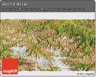 Satellite 3D Map of the Area around 32° 8' 5" N, 95° 16' 30" E