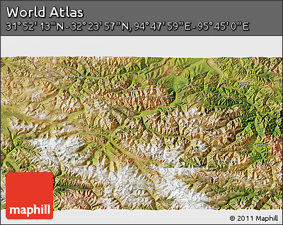 Satellite 3D Map of the Area around 32° 8' 5" N, 95° 16' 30" E