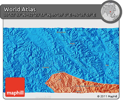 Political 3D Map of the Area around 32° 8' 5" N, 96° 7' 30" E
