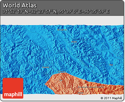 Political 3D Map of the Area around 32° 8' 5" N, 96° 7' 30" E