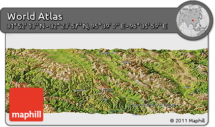 Satellite Panoramic Map of the Area around 32° 8' 5" N, 96° 7' 30" E
