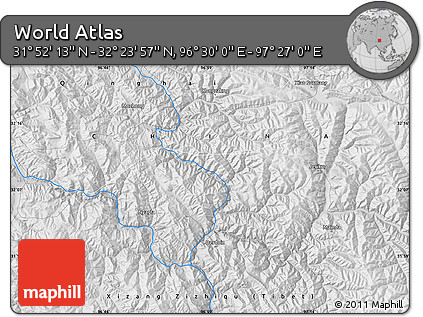 Physical Map of the Area around 32° 8' 5" N, 96° 58' 29" E