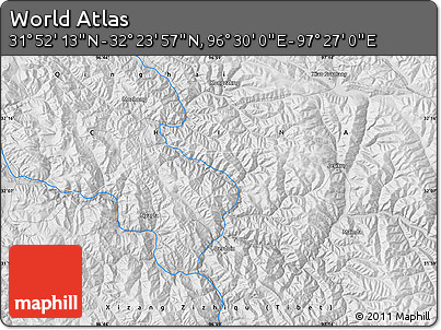 Physical Map of the Area around 32° 8' 5" N, 96° 58' 29" E