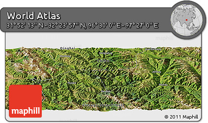 Satellite Panoramic Map of the Area around 32° 8' 5" N, 96° 58' 29" E