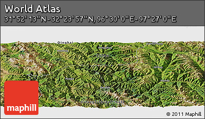 Satellite Panoramic Map of the Area around 32° 8' 5" N, 96° 58' 29" E