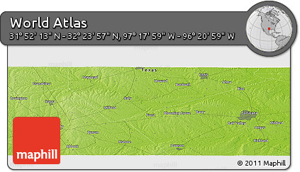 Physical Panoramic Map of the Area around 32° 8' 5" N, 96° 49' 29" W