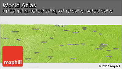Physical Panoramic Map of the Area around 32° 8' 5" N, 96° 49' 29" W