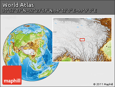 Physical Location Map of the Area around 32° 8' 5" N, 98° 40' 30" E