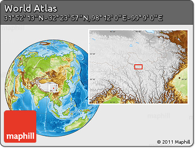 Physical Location Map of the Area around 32° 8' 5" N, 98° 40' 30" E
