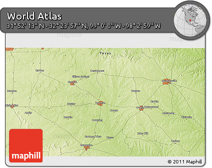 Physical 3D Map of the Area around 32° 8' 5" N, 98° 31' 30" W