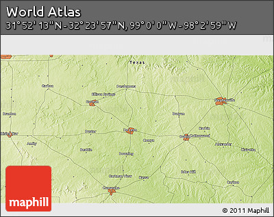 Physical 3D Map of the Area around 32° 8' 5" N, 98° 31' 30" W