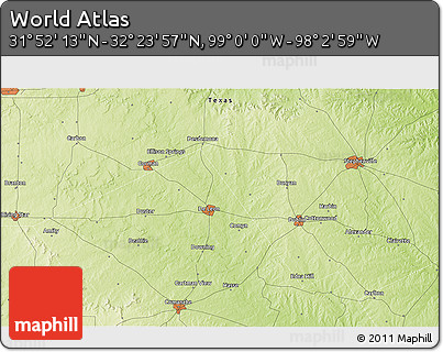 Physical 3D Map of the Area around 32° 8' 5" N, 98° 31' 30" W