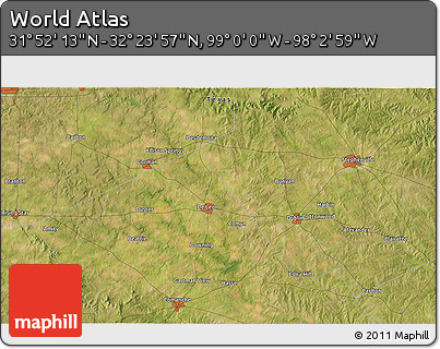 Satellite 3D Map of the Area around 32° 8' 5" N, 98° 31' 30" W