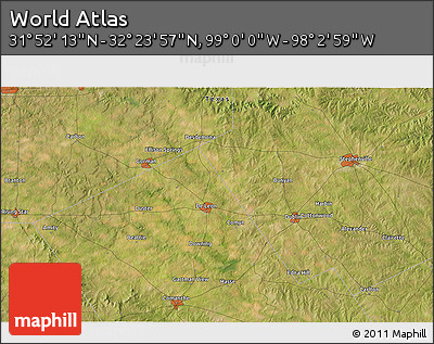 Satellite 3D Map of the Area around 32° 8' 5" N, 98° 31' 30" W