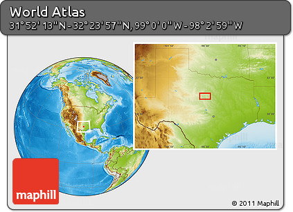 Physical Location Map of the Area around 32° 8' 5" N, 98° 31' 30" W