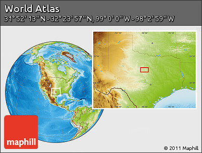 Physical Location Map of the Area around 32° 8' 5" N, 98° 31' 30" W