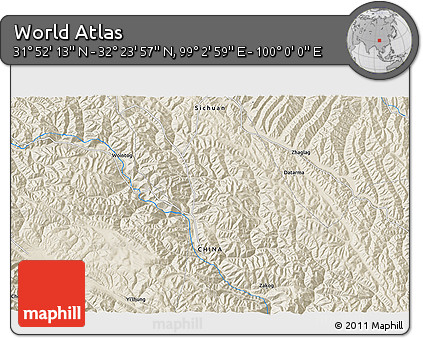 Shaded Relief 3D Map of the Area around 32° 8' 5" N, 99° 31' 30" E