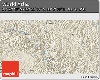 Shaded Relief 3D Map of the Area around 32° 8' 5" N, 99° 31' 30" E