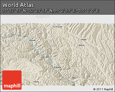 Shaded Relief 3D Map of the Area around 32° 8' 5" N, 99° 31' 30" E