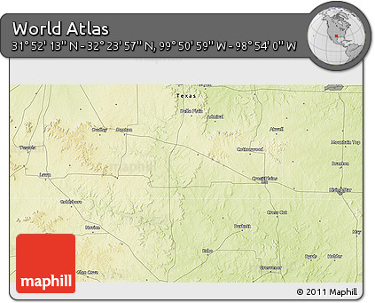 Physical 3D Map of the Area around 32° 8' 5" N, 99° 22' 30" W