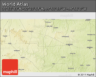 Physical 3D Map of the Area around 32° 8' 5" N, 99° 22' 30" W