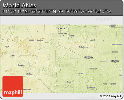 Physical 3D Map of the Area around 32° 8' 5" N, 99° 22' 30" W