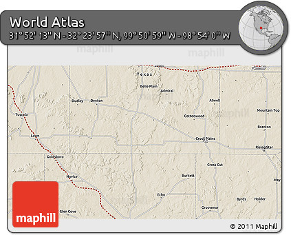 Shaded Relief 3D Map of the Area around 32° 8' 5" N, 99° 22' 30" W