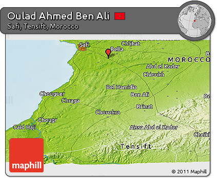 Physical Panoramic Map of Oulad Ahmed Ben Ali
